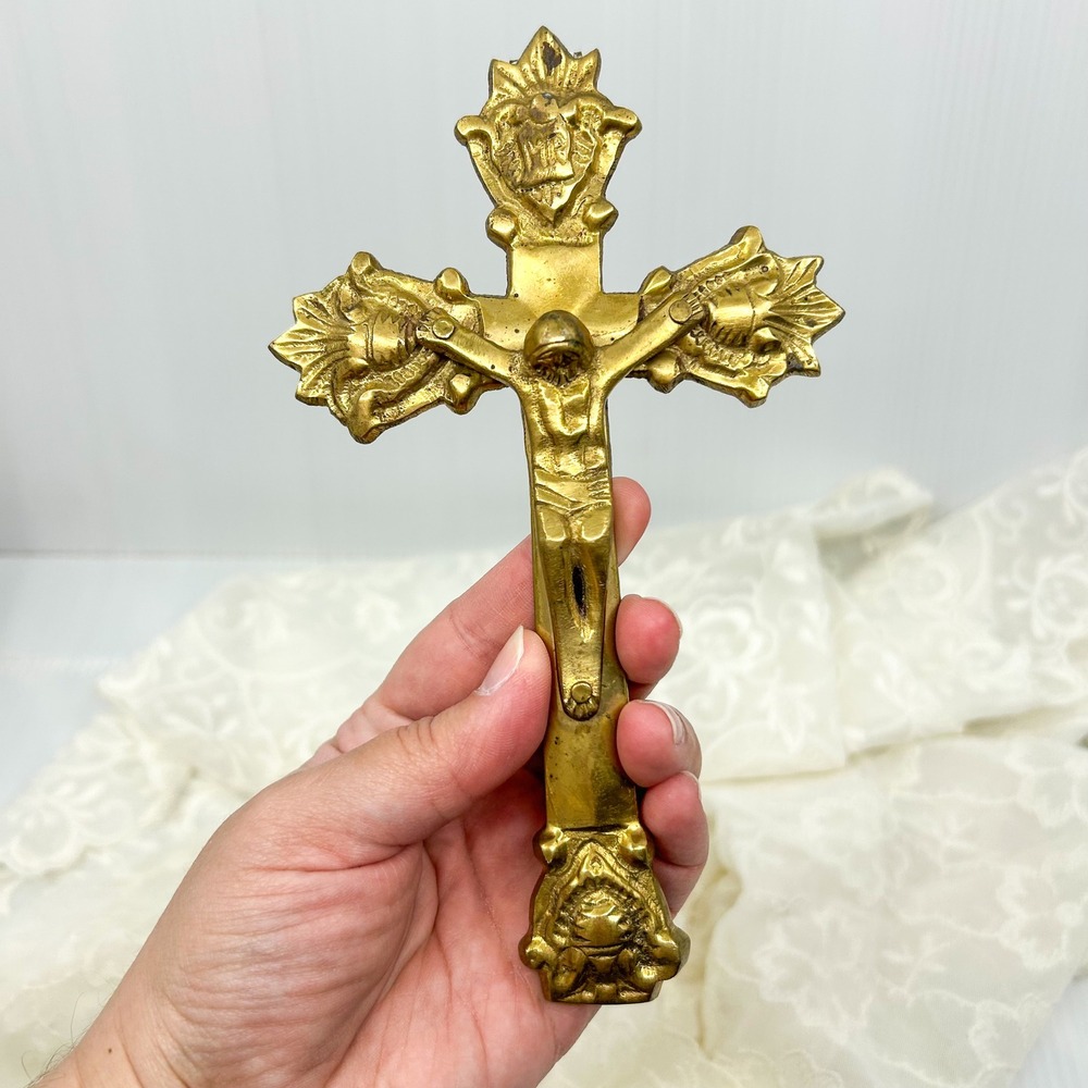Vintage Solid Brass Wall Cross Catholic Crucifix Wall Art
